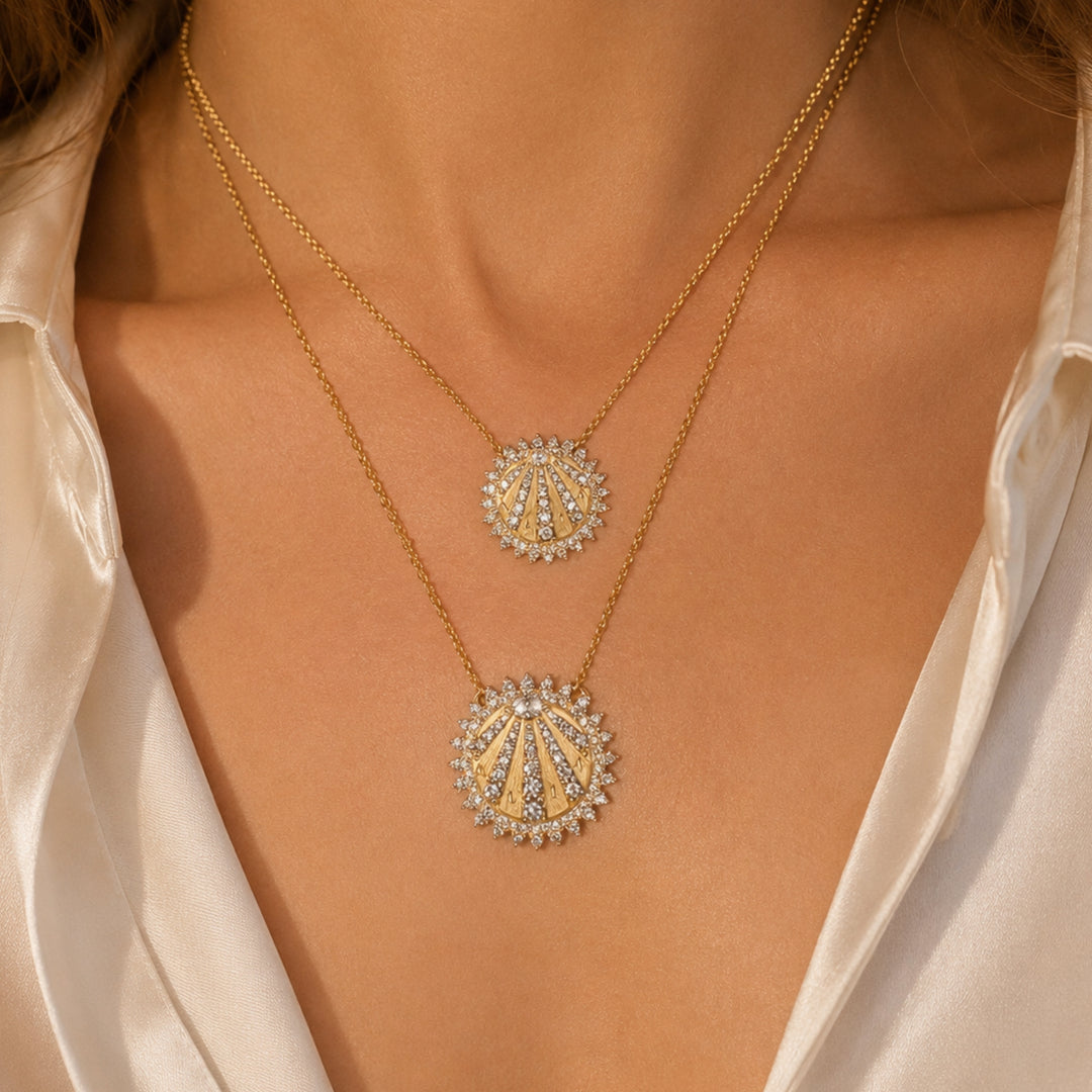 18K Solid Gold Natural Diamond Sunshine Necklace