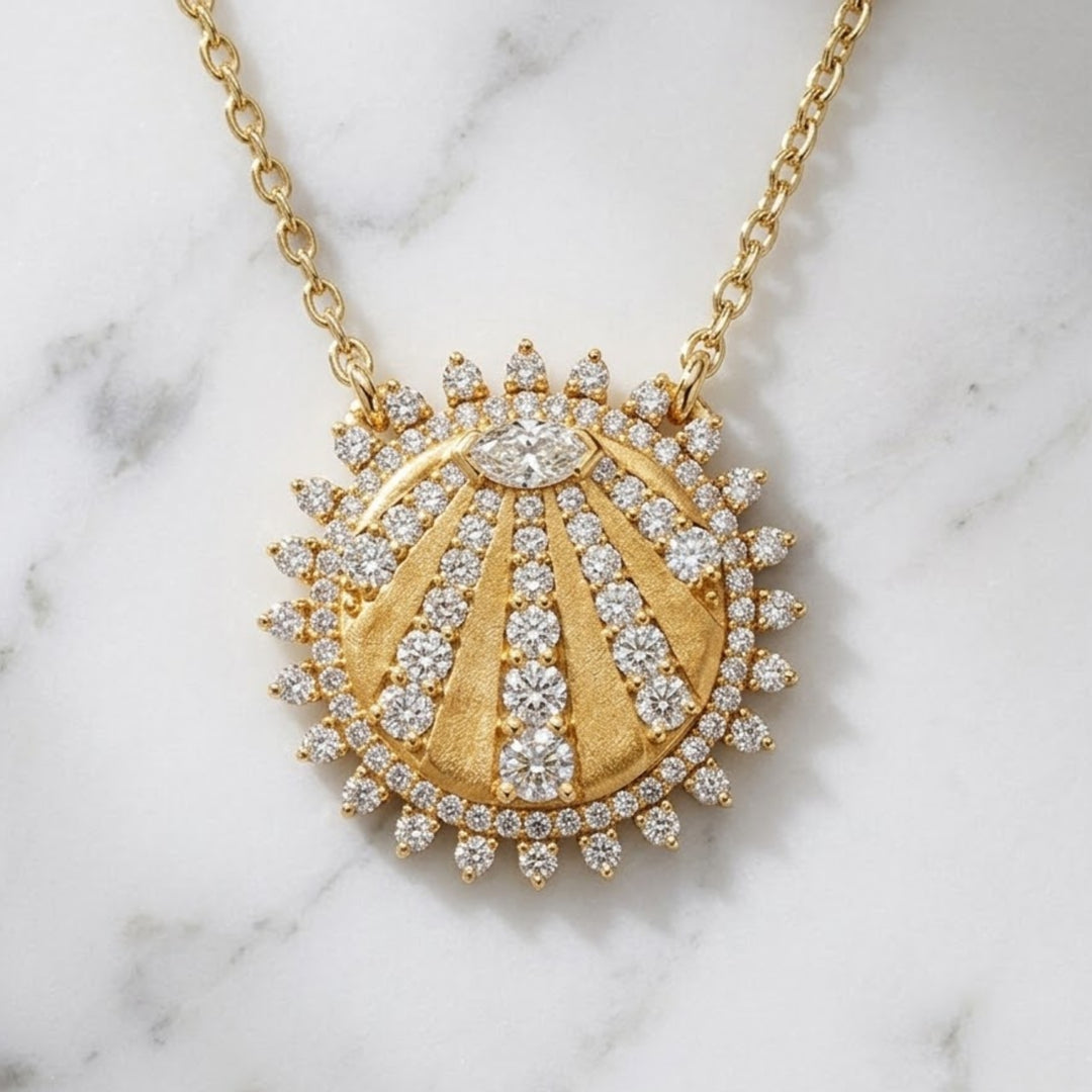 18K Solid Gold Natural Diamond Sunshine Necklace