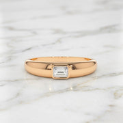 Emerald Cut Diamond Ring / 14k Dome Bezel Setting Emerald Cut Diamond Solitaire Ring/ Diamond Pinky Ring / Stacking Ring