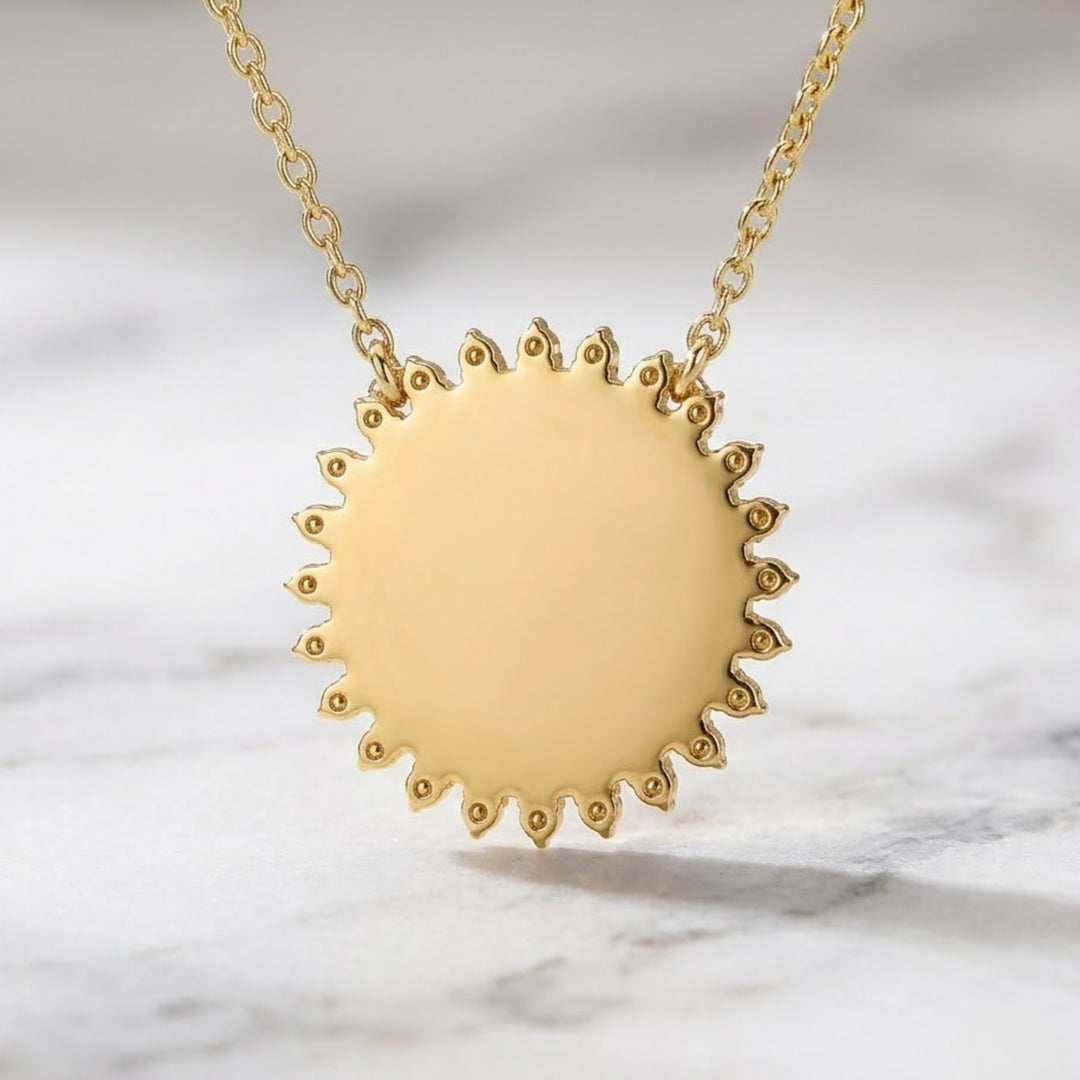 18K Solid Gold Natural Diamond Sunshine Necklace