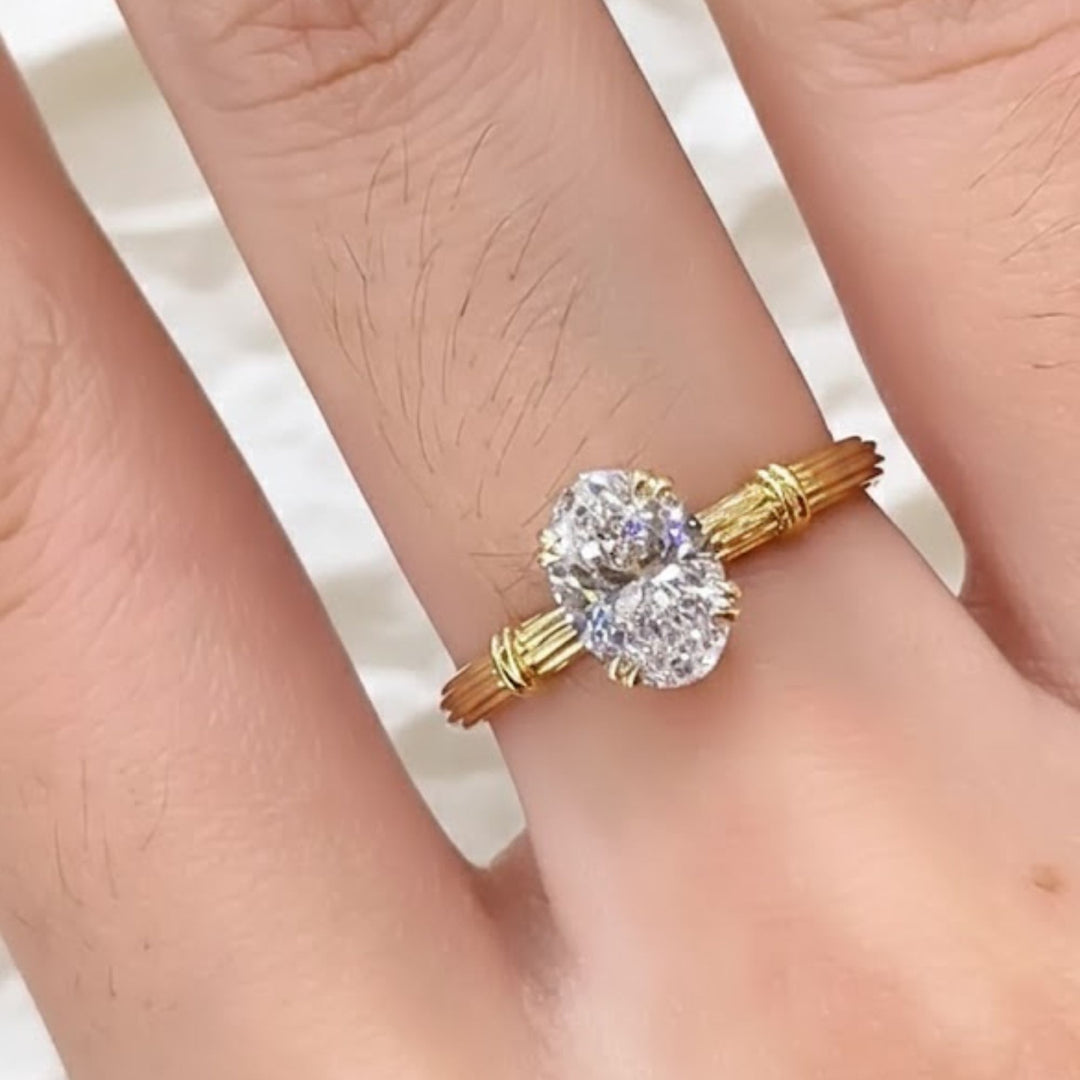 18K Yellow Gold Lab Grown Diamond Ring, US Size 4 to 12