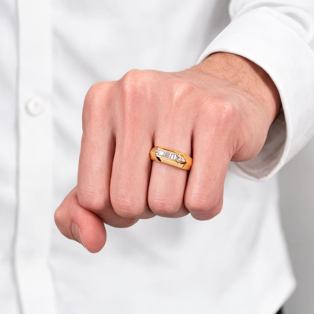 Baguette Cut Lab Diamond Men's Ring, Filigree Diamond Wedding Ring, 14K Solid Gold Engagement Ring, Gift For Him