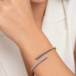 Load image into Gallery viewer, 14K White and Yellow Gold Bujukan and Graduating Diamond Bypass Bangle Bracelet Jwalin Jewels