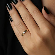 Emerald Cut Diamond Ring / 14k Dome Bezel Setting Emerald Cut Diamond Solitaire Ring/ Diamond Pinky Ring / Stacking Ring