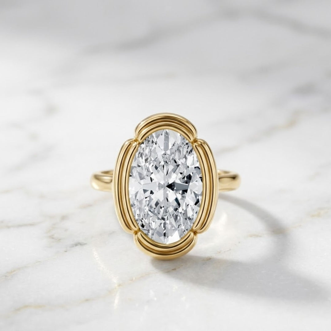 1.00 to 7.00 CWT Oval Lab Grown Diamond Solitaire Ring/Bezel Set Diamond Engagement Ring/2ct Oval Split Shank Engagement Ring/Cathedral Ring