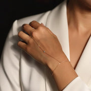 Diamond Solitaire Ring Bracelet, Gold Hand Chain Diamond Bracelet, 14k Gold Finger Bracelet, Simple Chain Diamond Bracelet