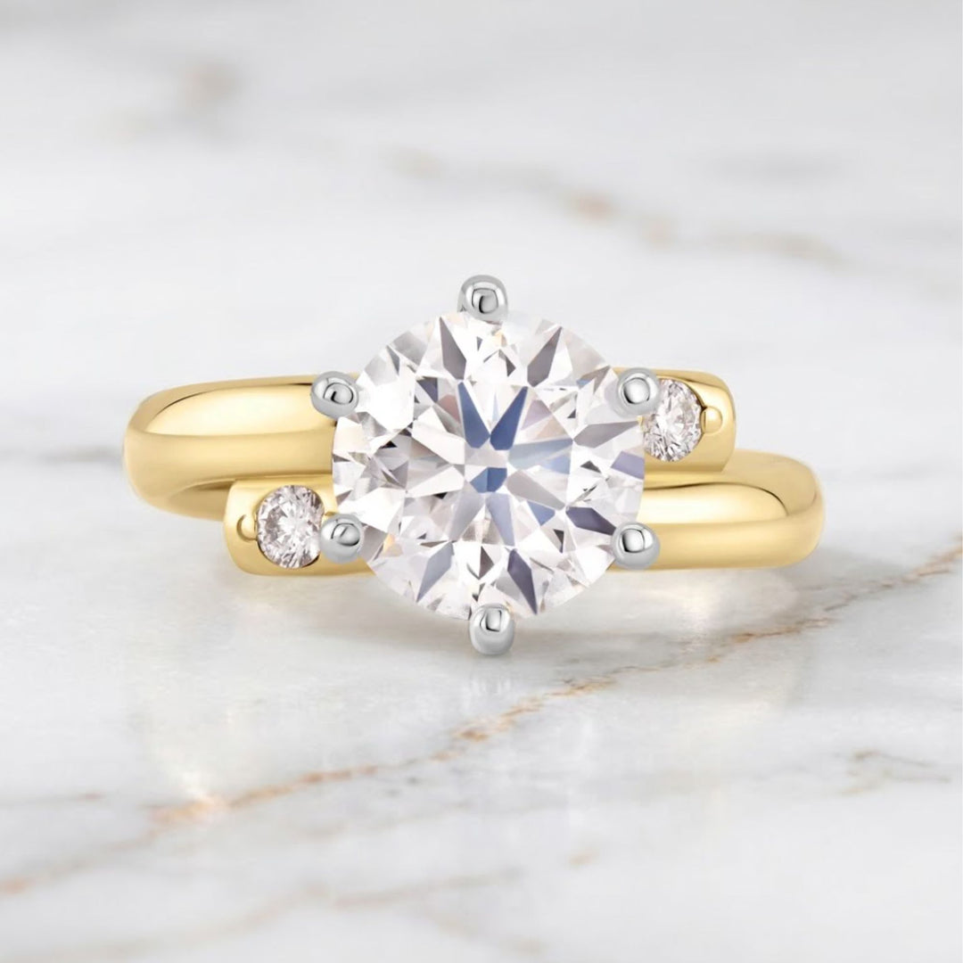 2.59 Carat Lab Grown Diamond Engagement Ring: Two-Tone 14K Solid Gold Solitaire Wedding Ring