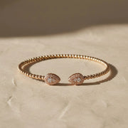 14K White & Yellow Gold Diamond Pear Shape Bujukan Bangle Bracelet | Two Tone Beaded Open Cuff | Minimal Luxury Fine Jewelry Jwalin Jewels