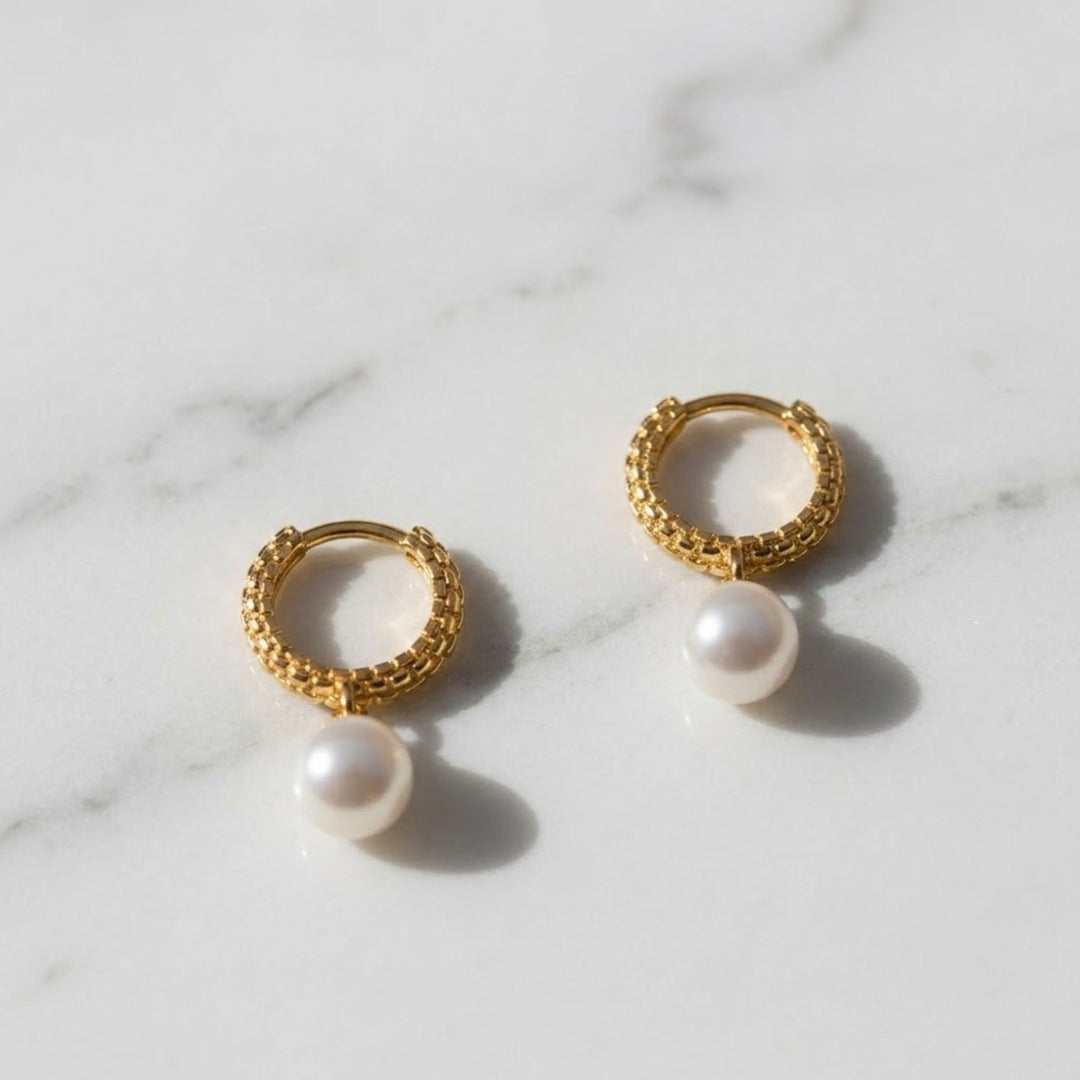 Gold Pearl Hoop Earrings, 14k Solid Gold with Freshwater Pearls, Dainty Bridal and Everyday Jewelry, Modern Classic Style