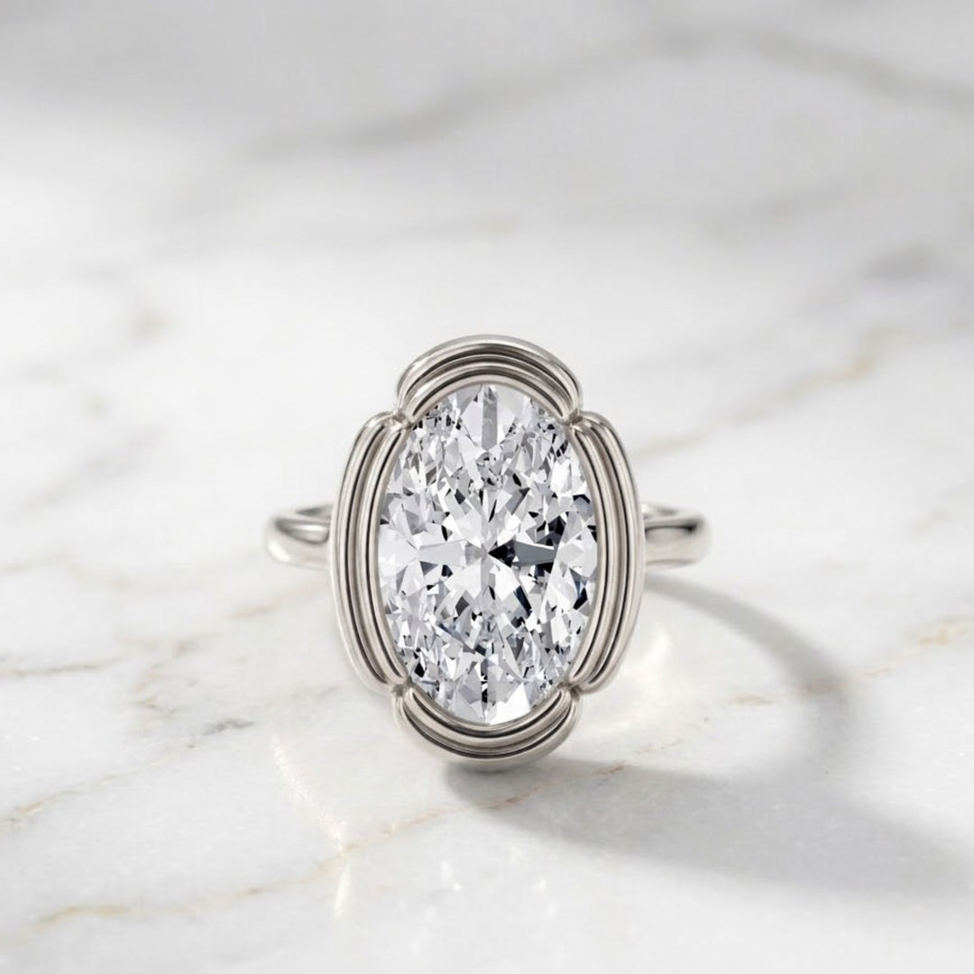 1.00 to 7.00 CWT Oval Lab Grown Diamond Solitaire Ring/Bezel Set Diamond Engagement Ring/2ct Oval Split Shank Engagement Ring/Cathedral Ring