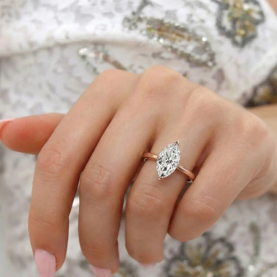 Marquise Solitaire Engagement Ring 14K Gold White, Yellow, Rose Gold Certified Lab-Grown & Natural Diamonds Handmade Jewelry Jwalin Jewels