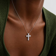 Emerald Cut Diamond Cross Necklace in 14K Solid Gold Natural  Diamonds, Statement Diamond Cross Necklace, Bridal Cross Necklace, Christian Gift