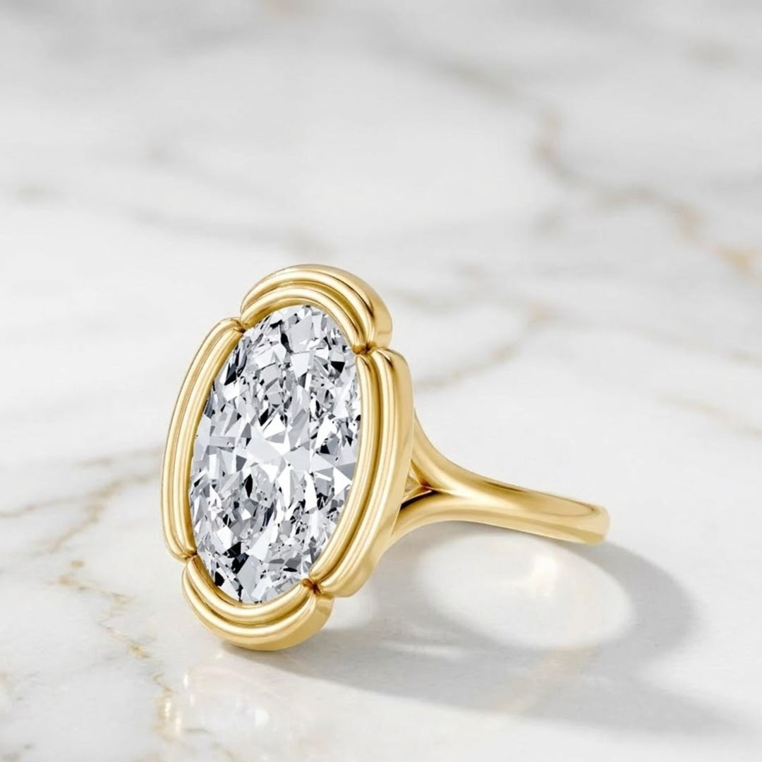 1.00 to 7.00 CWT Oval Lab Grown Diamond Solitaire Ring/Bezel Set Diamond Engagement Ring/2ct Oval Split Shank Engagement Ring/Cathedral Ring