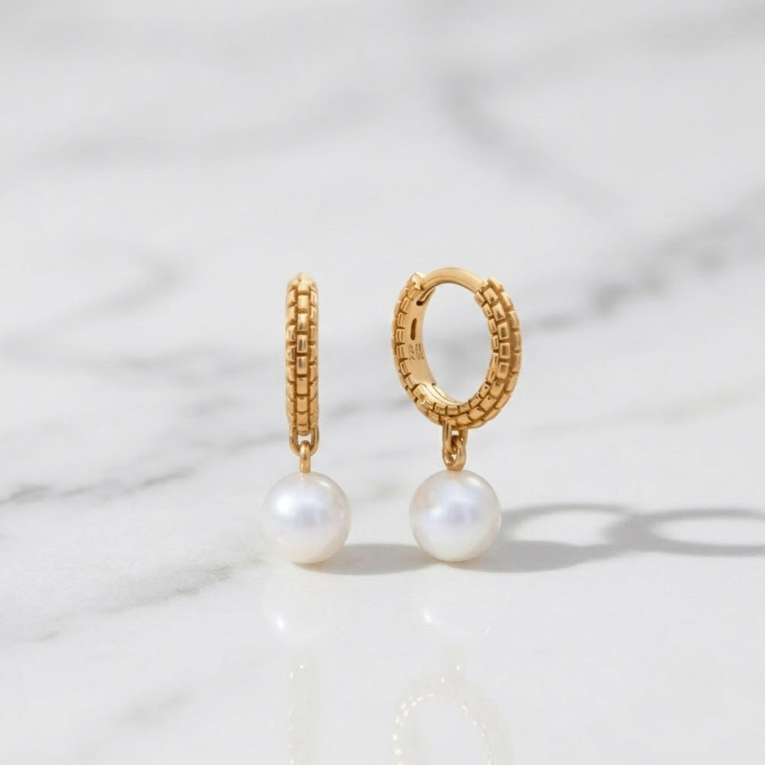 Gold Pearl Hoop Earrings, 14k Solid Gold with Freshwater Pearls, Dainty Bridal and Everyday Jewelry, Modern Classic Style