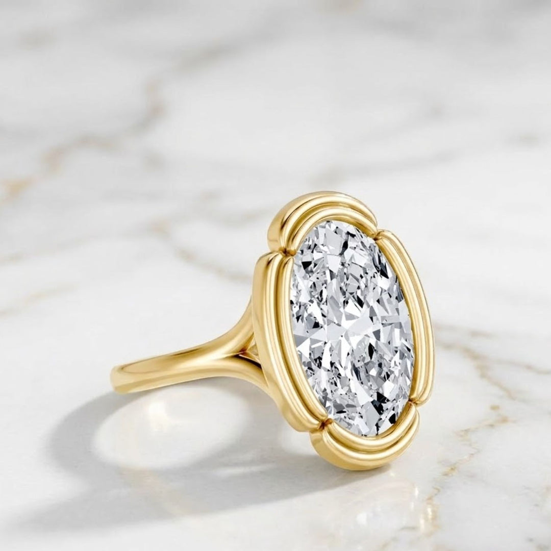 1.00 to 7.00 CWT Oval Lab Grown Diamond Solitaire Ring/Bezel Set Diamond Engagement Ring/2ct Oval Split Shank Engagement Ring/Cathedral Ring