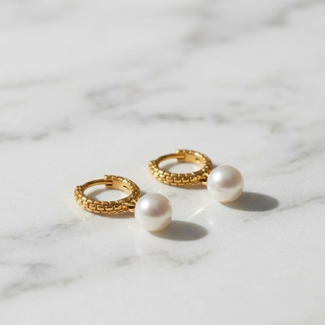 Gold Pearl Hoop Earrings, 14k Solid Gold with Freshwater Pearls, Dainty Bridal and Everyday Jewelry, Modern Classic Style