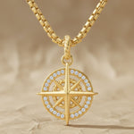 Load image into Gallery viewer, Gold compass pendant necklace, lab-grown diamond, 9K &amp; 14K white/yellow/rose gold, celestial jewelry, navigation symbol, meaningful gift