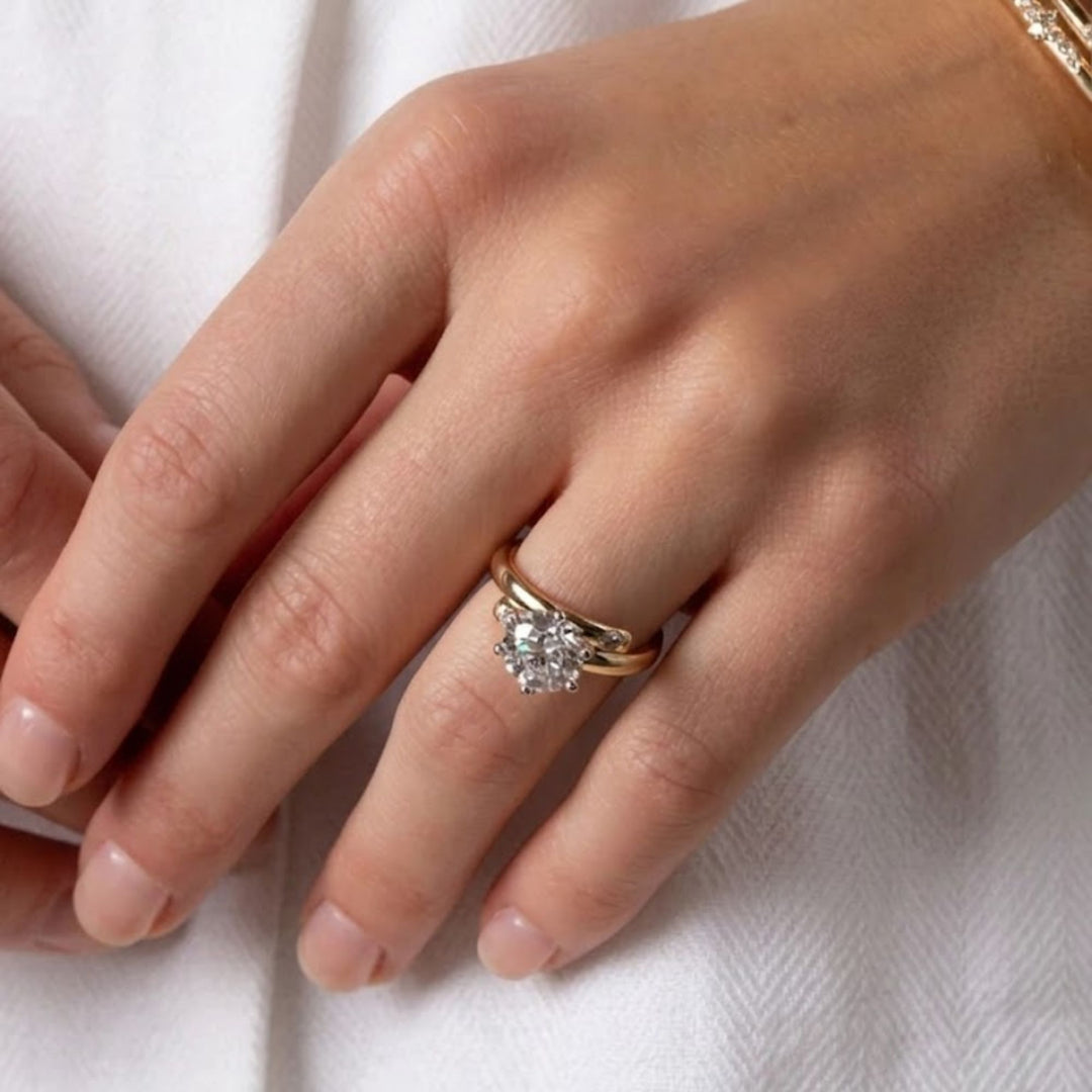 2.59 Carat Lab Grown Diamond Engagement Ring: Two-Tone 14K Solid Gold Solitaire Wedding Ring