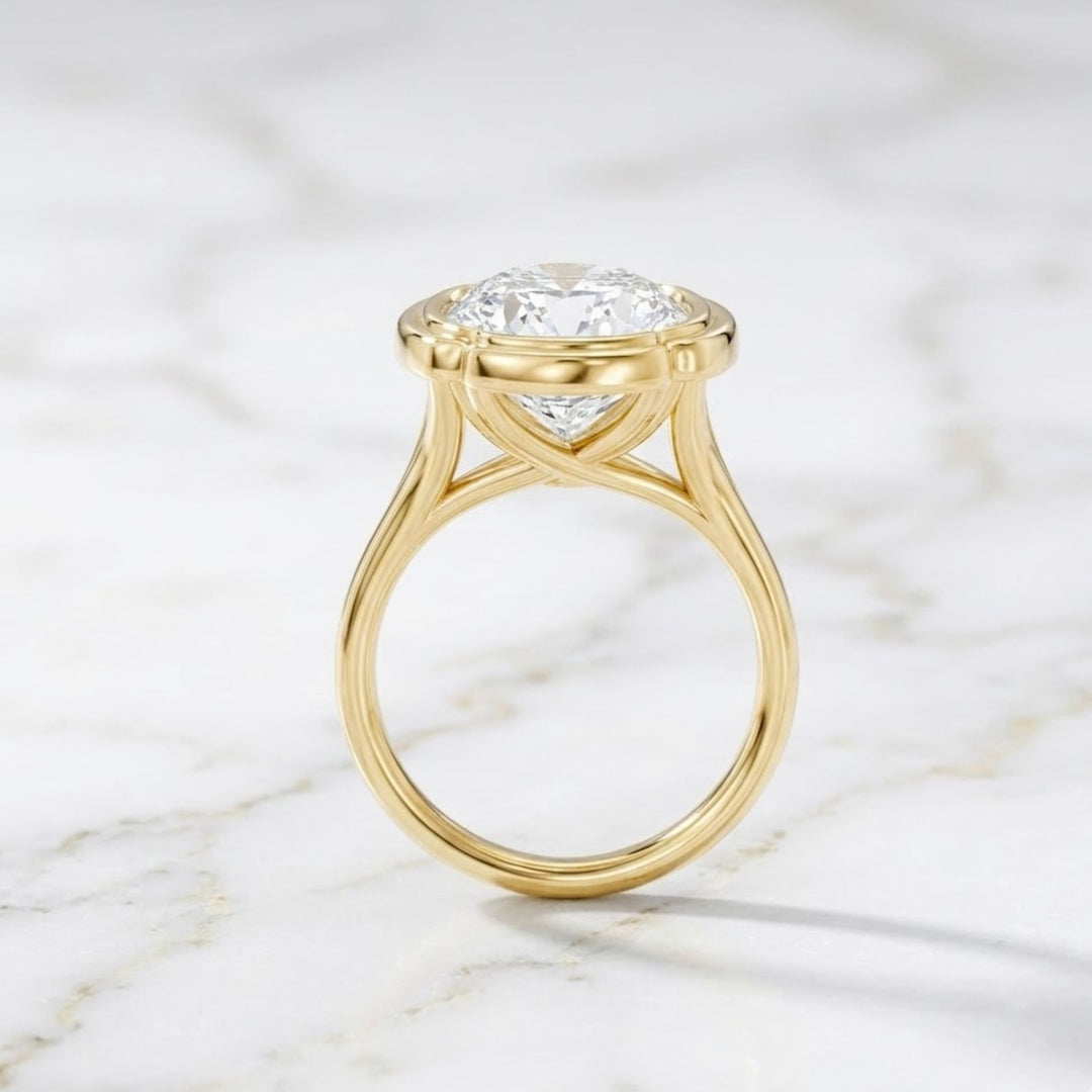 1.00 to 7.00 CWT Oval Lab Grown Diamond Solitaire Ring/Bezel Set Diamond Engagement Ring/2ct Oval Split Shank Engagement Ring/Cathedral Ring