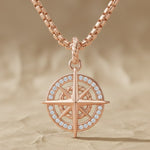 Load image into Gallery viewer, Gold compass pendant necklace, lab-grown diamond, 9K &amp; 14K white/yellow/rose gold, celestial jewelry, navigation symbol, meaningful gift