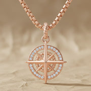 Gold compass pendant necklace, lab-grown diamond, 9K & 14K white/yellow/rose gold, celestial jewelry, navigation symbol, meaningful gift