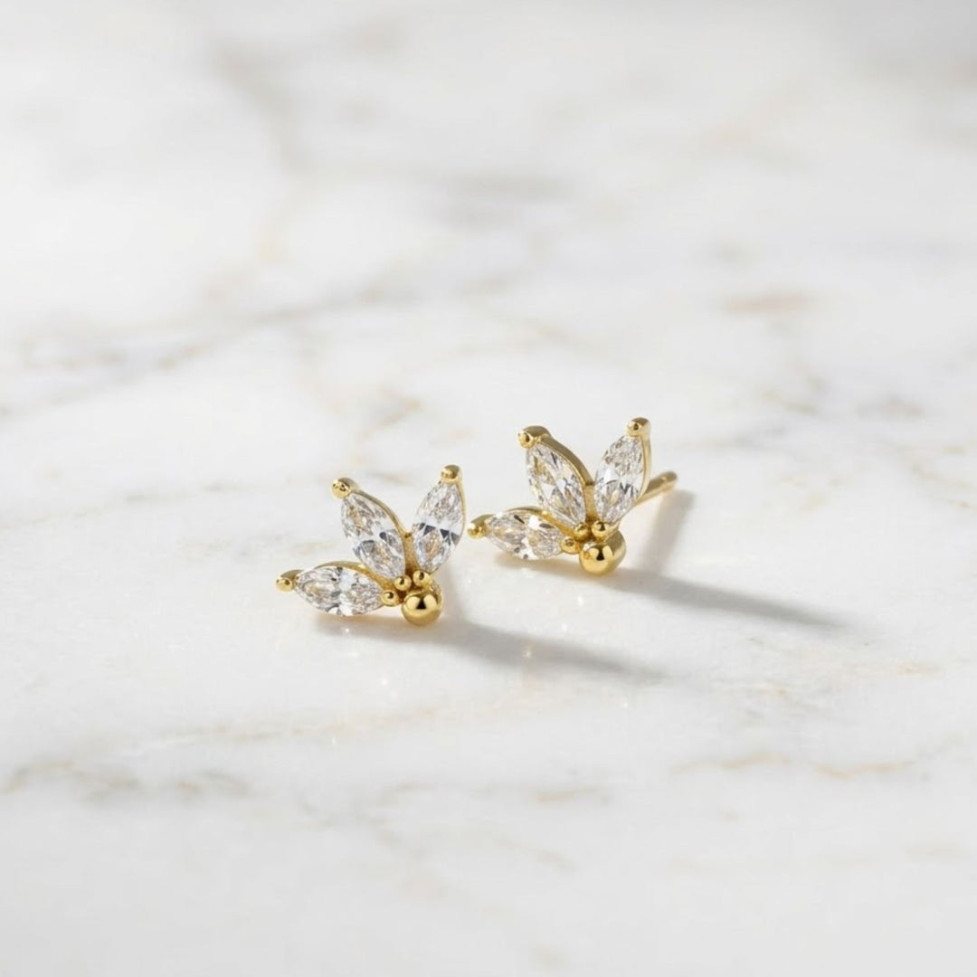 Marquise Diamond Petal Stud Earrings by Jwalin Jewels • Dainty 3 Petal Flower Gemstone Earrings • Flower Jewelry • Bride Gift