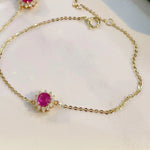 Load image into Gallery viewer, Oval Ruby Diamond Bracelet in Solid Gold, Pink Ruby Chain Bracelet with Lab Grown Diamonds, Handmade Fine Jewelry Gift for Her Jwalin Jewels