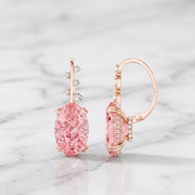 14K Gold Diamond Huggee Earrings, Micro Pave Hoop, Unique Hoop Earrings, Diamond Pink Oval Cut Hoop Earrings