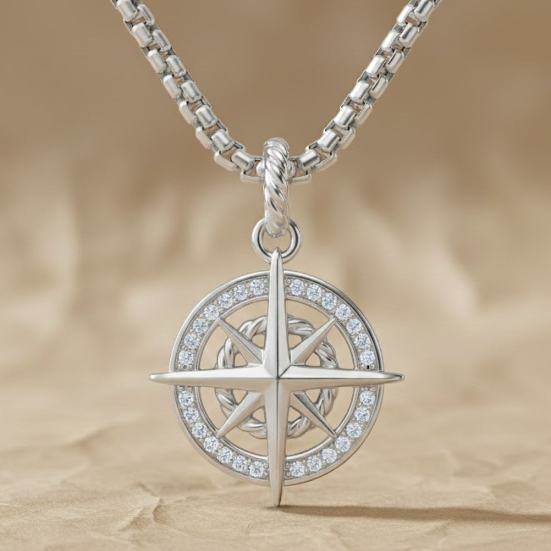 Gold compass pendant necklace, lab-grown diamond, 9K & 14K white/yellow/rose gold, celestial jewelry, navigation symbol, meaningful gift