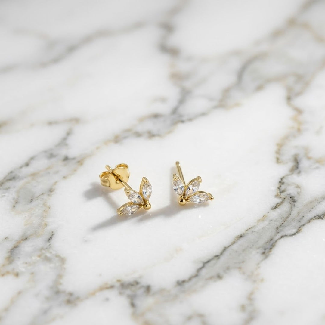 Marquise Diamond Petal Stud Earrings by Jwalin Jewels • Dainty 3 Petal Flower Gemstone Earrings • Flower Jewelry • Bride Gift