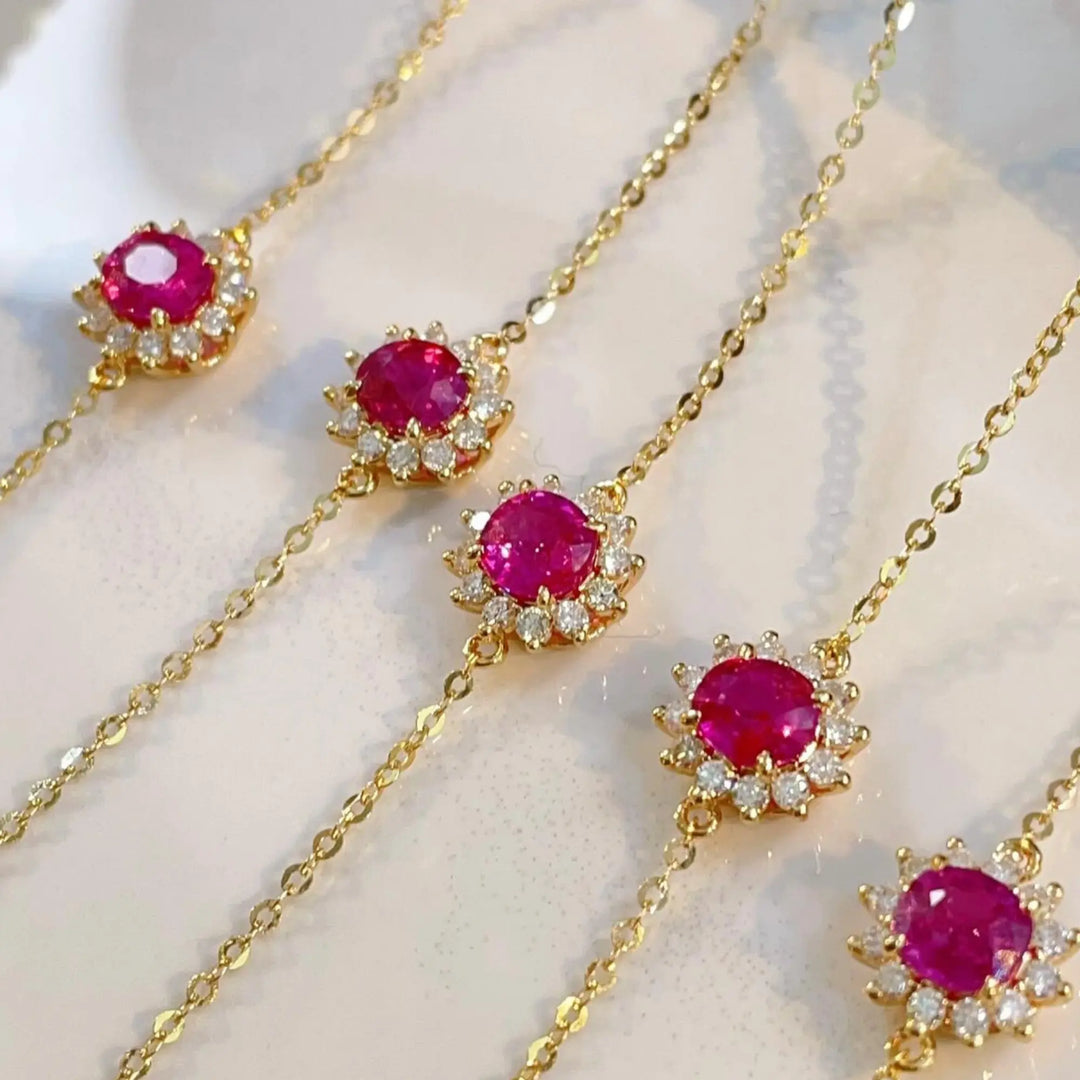 Oval Ruby Diamond Bracelet in Solid Gold, Pink Ruby Chain Bracelet with Lab Grown Diamonds, Handmade Fine Jewelry Gift for Her Jwalin Jewels