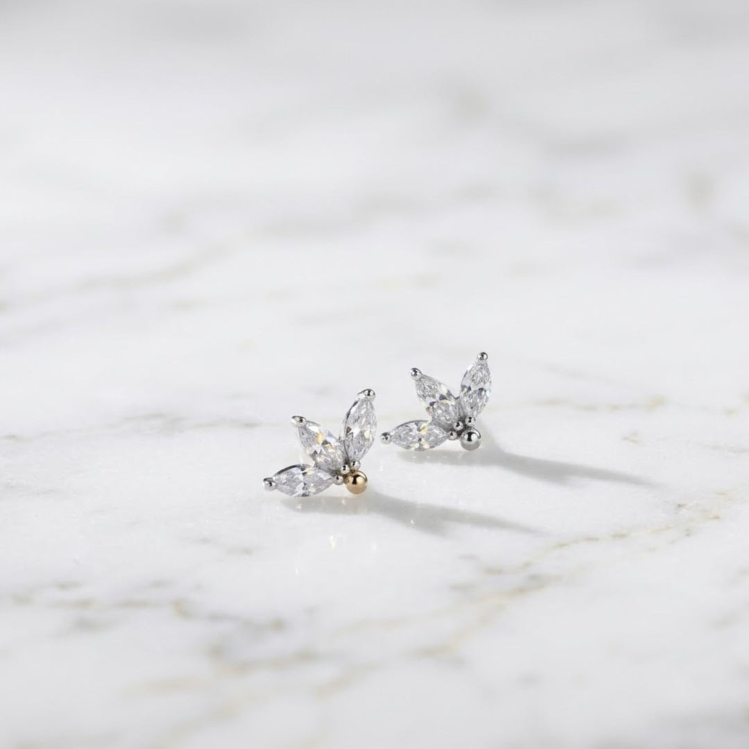 Marquise Diamond Petal Stud Earrings by Jwalin Jewels • Dainty 3 Petal Flower Gemstone Earrings • Flower Jewelry • Bride Gift