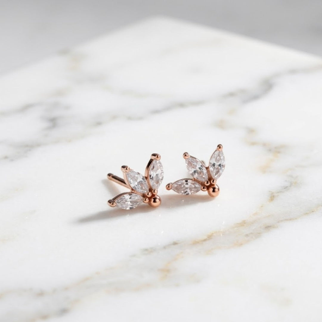 Marquise Diamond Petal Stud Earrings by Jwalin Jewels • Dainty 3 Petal Flower Gemstone Earrings • Flower Jewelry • Bride Gift