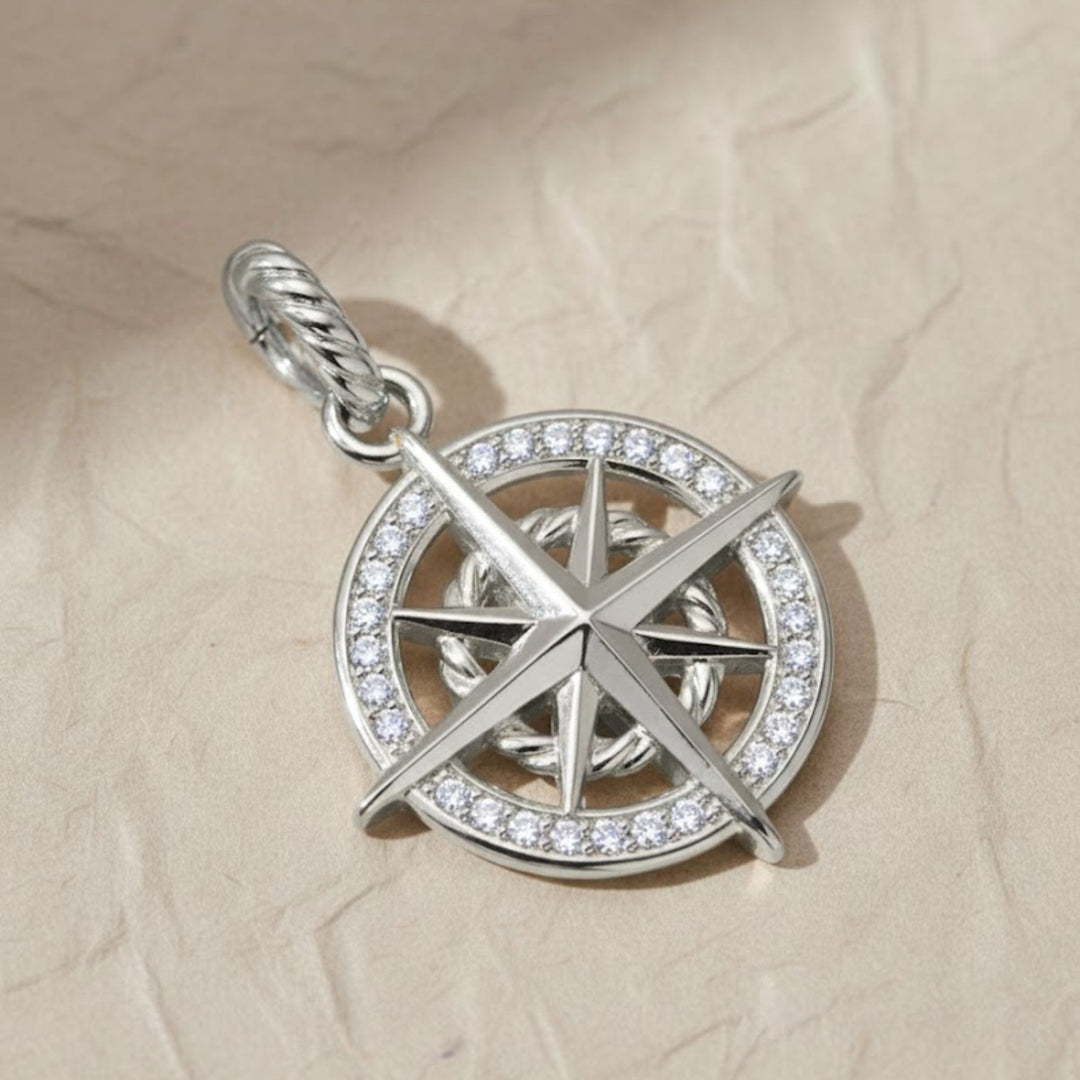 Gold compass pendant necklace, lab-grown diamond, 9K & 14K white/yellow/rose gold, celestial jewelry, navigation symbol, meaningful gift