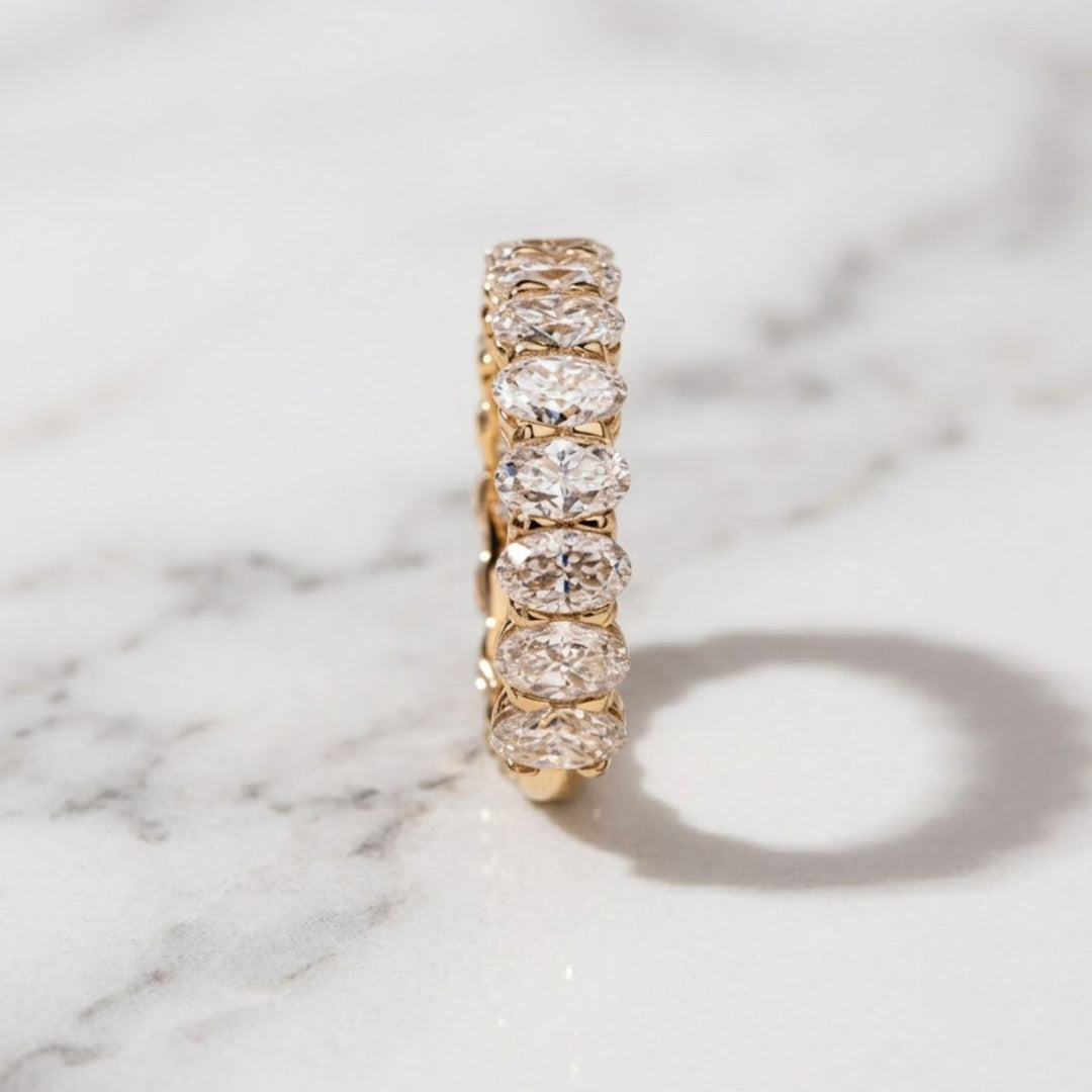 Oval Cut Lab Grown Diamond Wedding Band / CVD Diamond Stone Band / 14K Solid Gold Engagement Band / Hand Made Diamond Anniversary Band