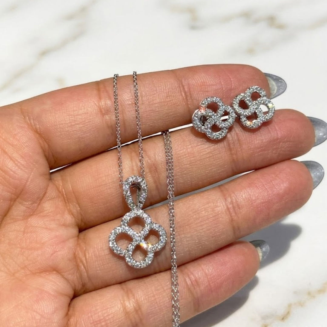 Lab Grown Diamond Necklace Earring Set, 14K/18K Gold Pave Jewelry