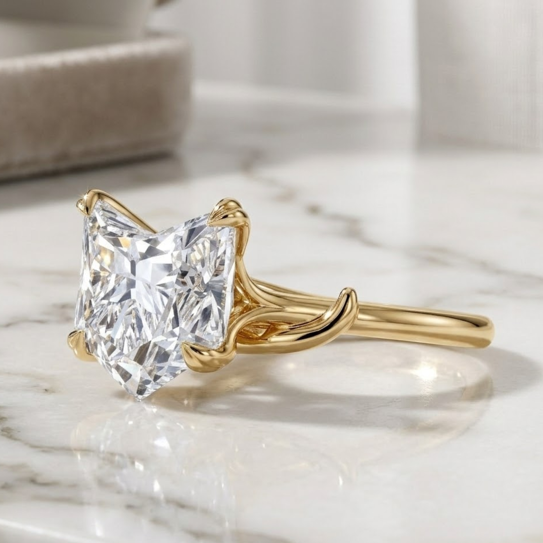 Cat-Head Cut Solitaire Ring, Cat-Head Cut Diamond Ring, Lab Grown Round Engagement Ring IGI Certified Birthday/Anniversary Gift for Her