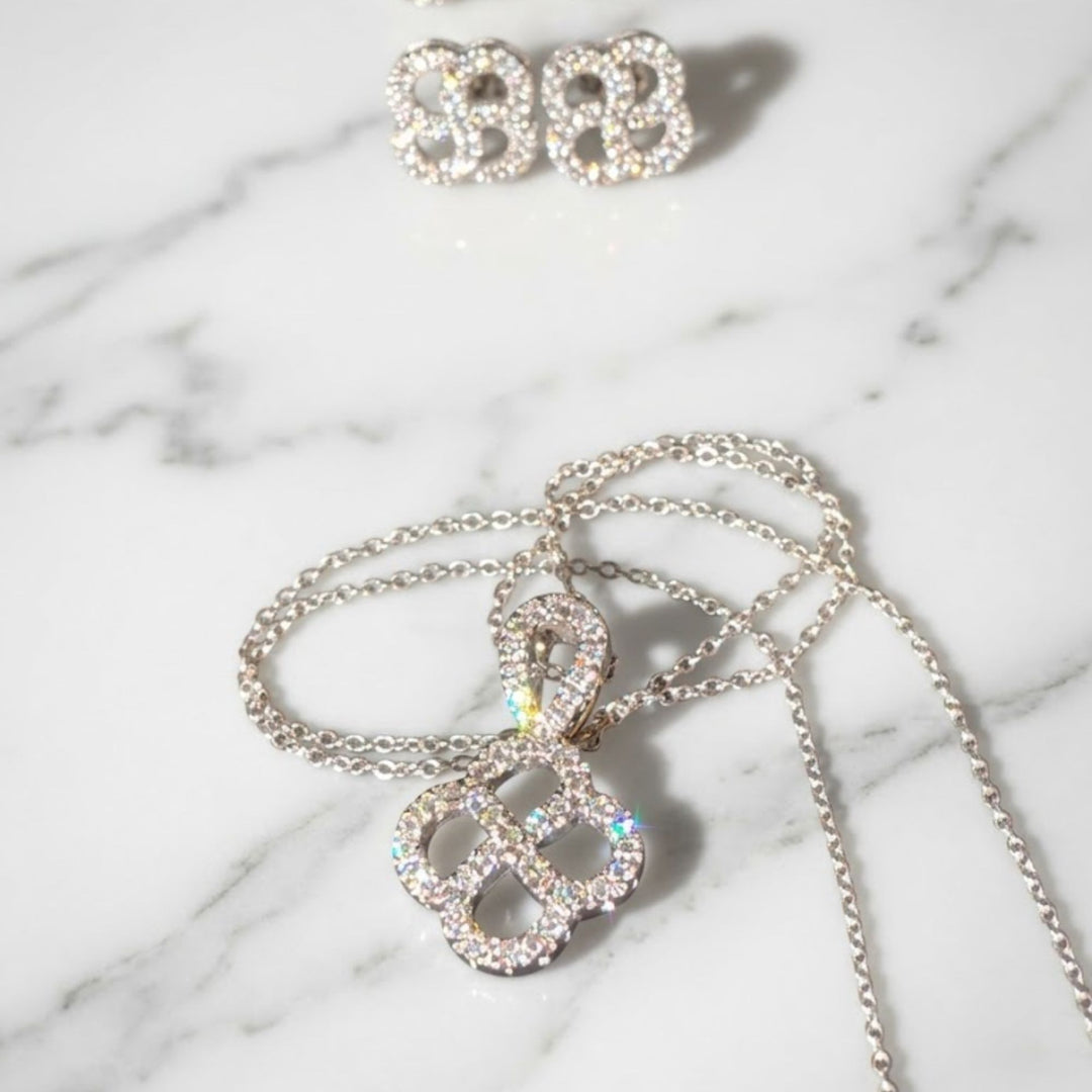 Lab Grown Diamond Necklace Earring Set, 14K/18K Gold Pave Jewelry