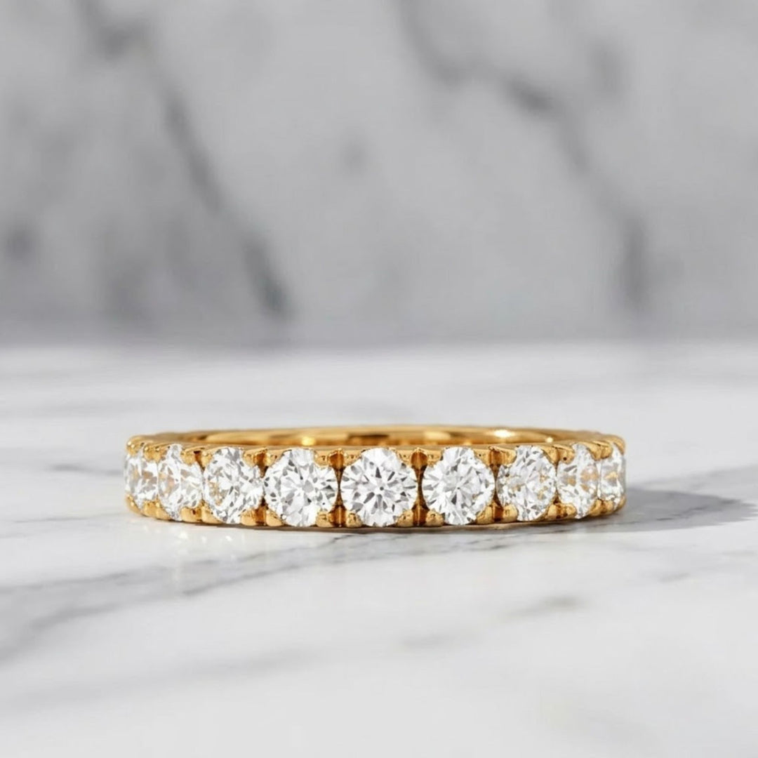 14k Gold Round Diamond Full Eternity Pave Setting Diamond Wedding Ring, Round Diamond Stacking Ring, Statement Diamond Ring For Women