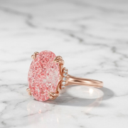 Oval Cut Fancy Vivid Pink Diamond Hidden Halo Engagement Ring, 14k Solid Gold Proposal Ring, 5.00 Ct Certified Lab Diamond