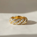 Load image into Gallery viewer, 14k Gold Rope Braid Stack Ring with Micro Pave Diamonds - Handcrafted Fine Jewelry on Etsy - Unique Design for Everyday or Special Occasions Jwalin Jewels
