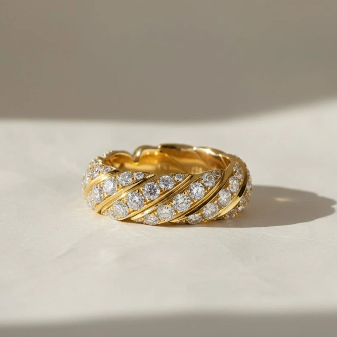 14k Gold Rope Braid Stack Ring with Micro Pave Diamonds - Handcrafted Fine Jewelry on Etsy - Unique Design for Everyday or Special Occasions Jwalin Jewels