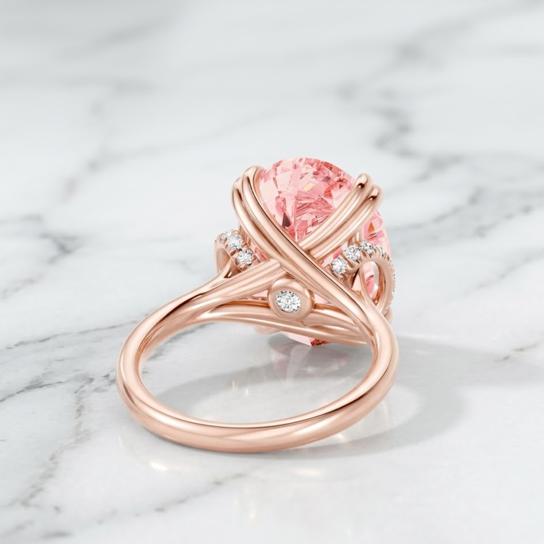 Oval Cut Fancy Vivid Pink Diamond Hidden Halo Engagement Ring, 14k Solid Gold Proposal Ring, 5.00 Ct Certified Lab Diamond