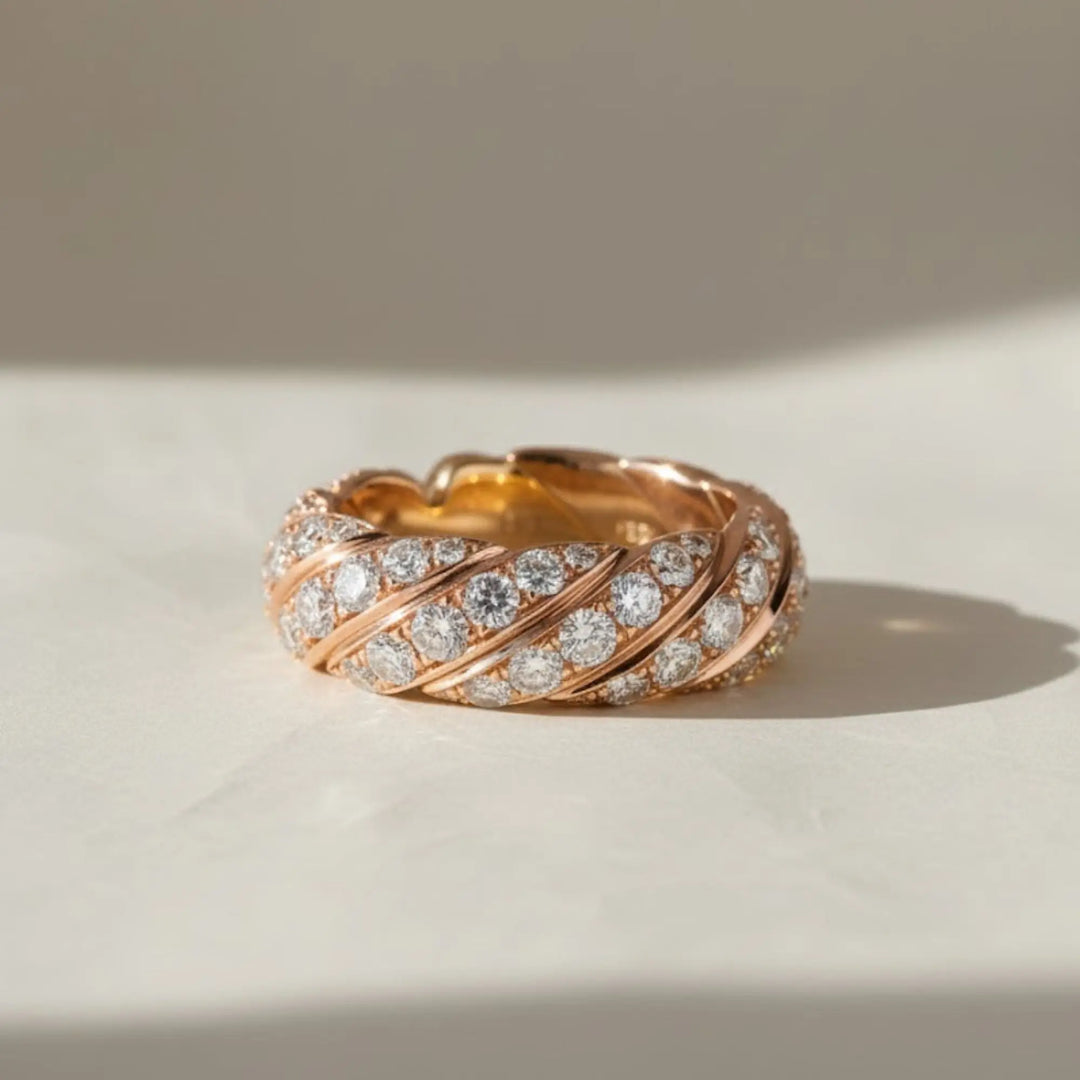 14k Gold Rope Braid Stack Ring with Micro Pave Diamonds - Handcrafted Fine Jewelry on Etsy - Unique Design for Everyday or Special Occasions Jwalin Jewels