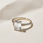 Load image into Gallery viewer, Emerald Cut Lab Diamond Five Stone Ring, 14K Yellow Gold Engagement Ring