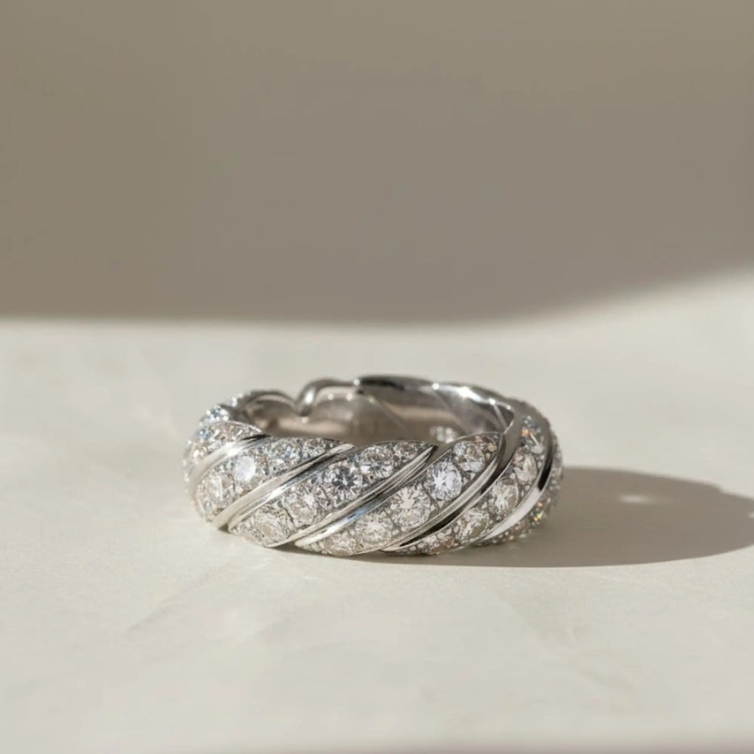 14k Gold Rope Braid Stack Ring with Micro Pave Diamonds - Handcrafted Fine Jewelry on Etsy - Unique Design for Everyday or Special Occasions Jwalin Jewels