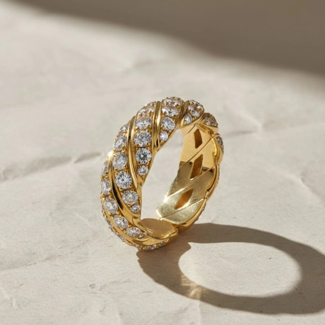 14k Gold Rope Braid Stack Ring with Micro Pave Diamonds - Handcrafted Fine Jewelry on Etsy - Unique Design for Everyday or Special Occasions Jwalin Jewels