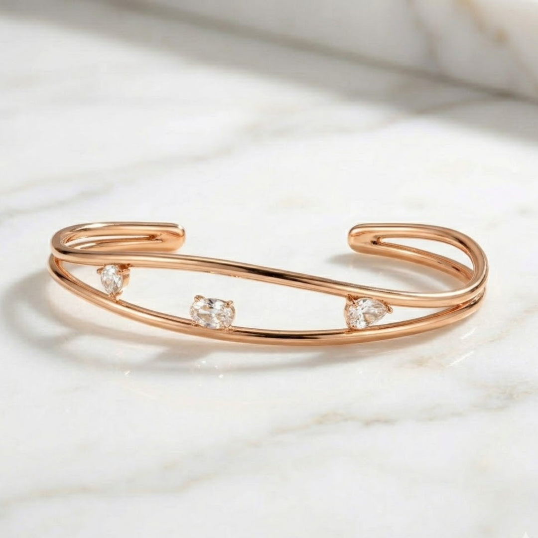 14K Gold Round, Oval & Pear Cut Diamond Bangle Bracelet Dainty Diamond Gold Cuff Bangle Bracelet Unique Diamond Bracelet Gifts For Women