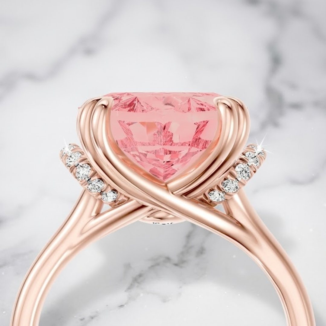 Oval Cut Fancy Vivid Pink Diamond Hidden Halo Engagement Ring, 14k Solid Gold Proposal Ring, 5.00 Ct Certified Lab Diamond