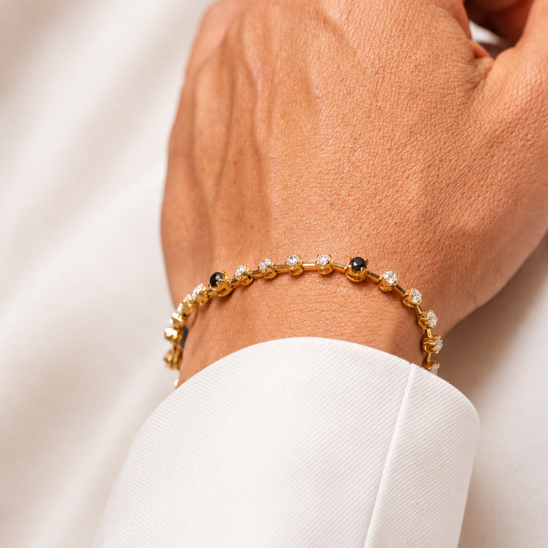 Riviera Men`s Bracelet With Knife Wire, 14K Gold, Natural Diamonds